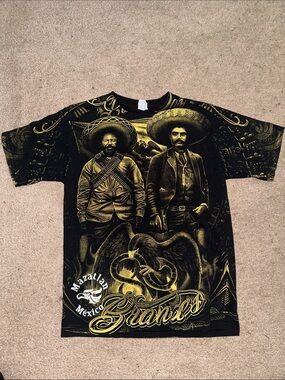 Vintage Yazbek Los Dos Grandes Pancho Villa & Emiliano All Over Print T-Shirt